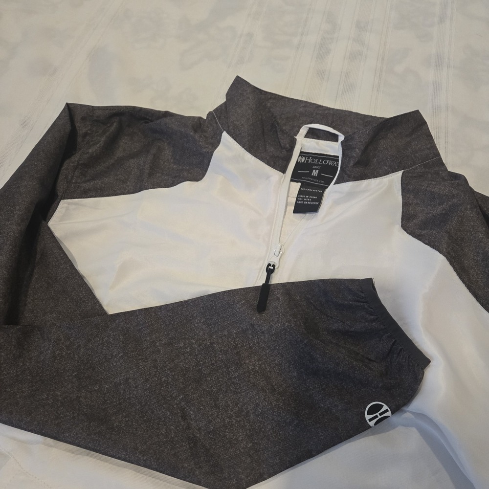 Holloway Jacket Mens Medium White Gray 1/4 Zip Pullover Windbreaker Golf